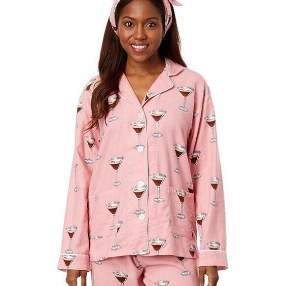 PJ Salvage Pink Espresso Martini Flannel Long Sleeve Pajama Top S